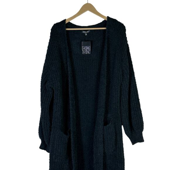 NWT Hers & Mine Duster Cardigan Womens S Black Open Front Chore Pockets Longline - Picture 3 of 6